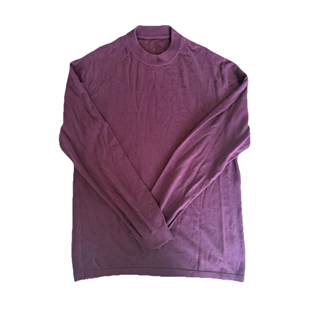 Silk Cotton Blend Mock Neck Sweater Plum Purple Blank Unbranded Mens Medium M